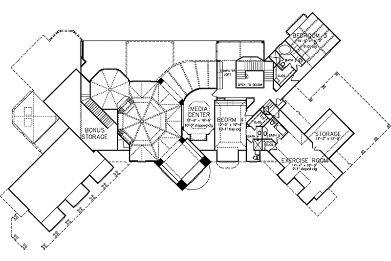 House Blueprint - Floor Plan - Upper Floor 1 for European House Plan #1021-9 - 4 bed, 6 bath