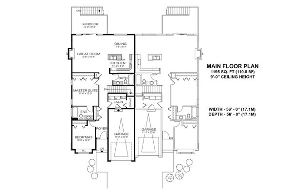 Home Plan - Floor Plan - Main Floor for Prairie House Plan #1100-134 - 2 bed, 2 bath