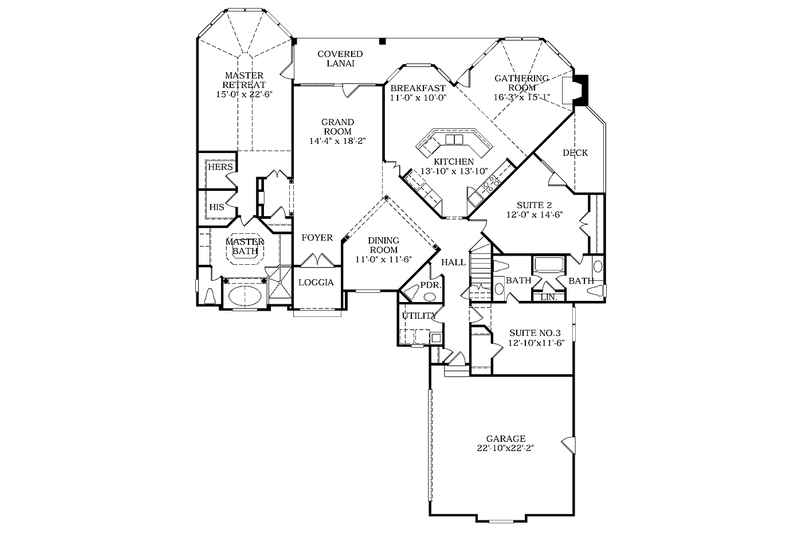 Dream House Plan - Floor Plan - Main Floor for Mediterranean House Plan #453-112 - 3 bed, 2 bath