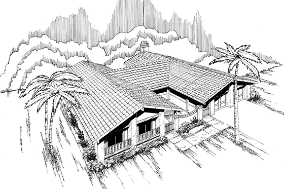 Exterior - Front Elevation 3 for Mediterranean House Plan #60-973 - 3 bed, 2 bath