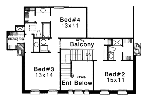 Architectural House Design - Classical Floor Plan - Upper Floor Plan #310-1018