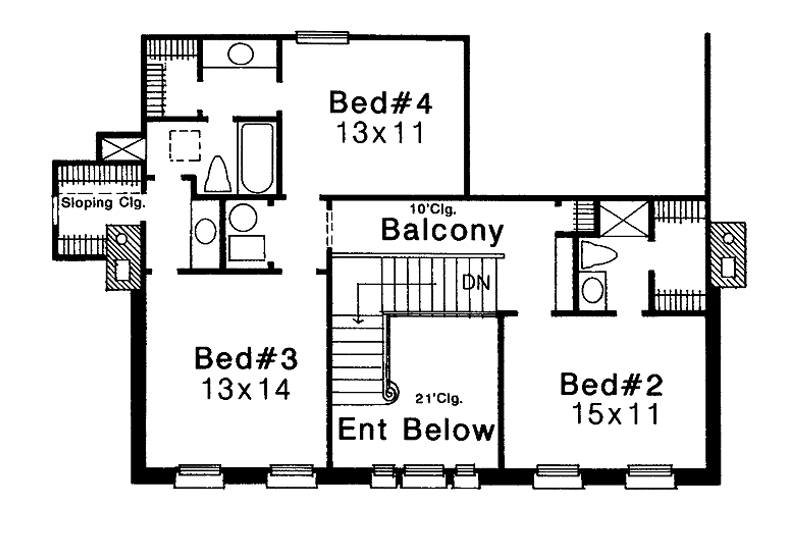 Home Plan - Floor Plan - Upper Floor for Classical House Plan #310-1018 - 4 bed, 3.5 bath