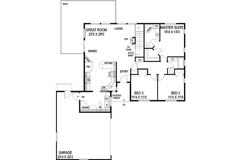 Dream House Plan - Floor Plan - Main Floor for Country House Plan #60-1025 - 3 bed, 2 bath