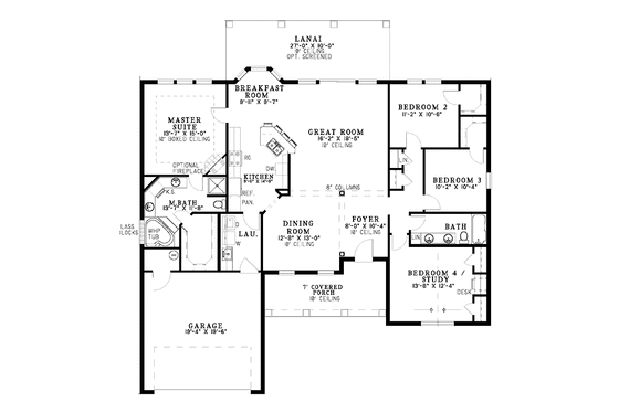Floor Plan - Main Floor for European House Plan #17-3237 - 4 bed, 2 bath