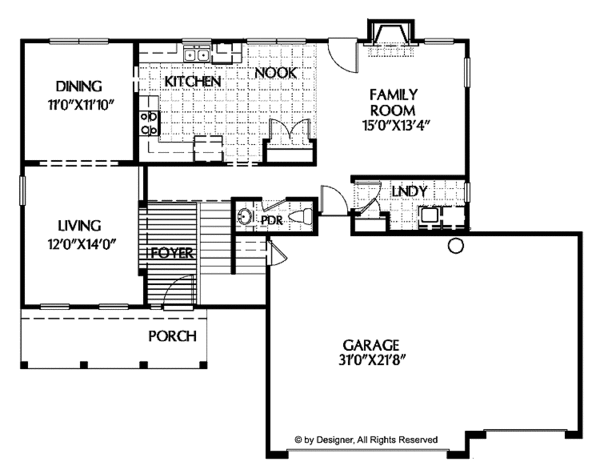 Dream House Plan - Country Floor Plan - Main Floor Plan #999-91