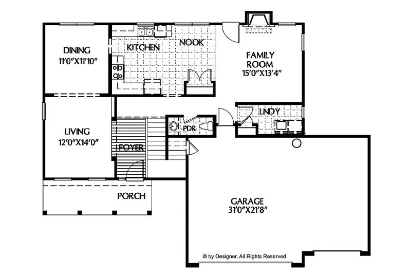 Home Plan - Floor Plan - Main Floor for Country House Plan #999-91 - 3 bed, 2.5 bath