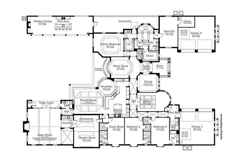 House Plan Design - Floor Plan - Main Floor for Mediterranean House Plan #1058-87 - 4 bed, 4 bath