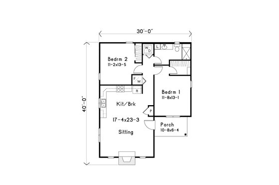 Floor Plan - Main Floor for Cottage House Plan #22-638 - 2 bed, 1 bath