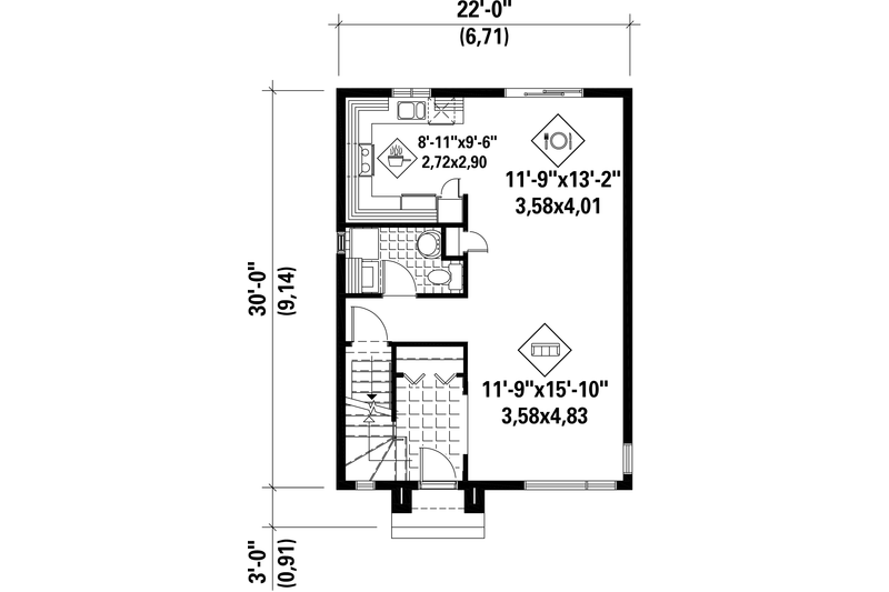 Home Plan - Floor Plan - Main Floor for Contemporary House Plan #25-4349 - 3 bed, 1 bath