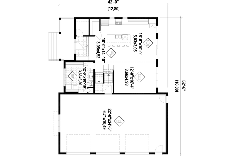 Architectural House Design - Floor Plan - Main Floor for Farmhouse House Plan #25-5047 - 3 bed, 2.5 bath
