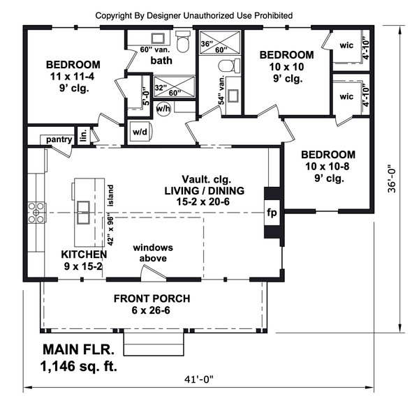 Architectural House Design - Bungalow Floor Plan - Main Floor Plan #51-1441