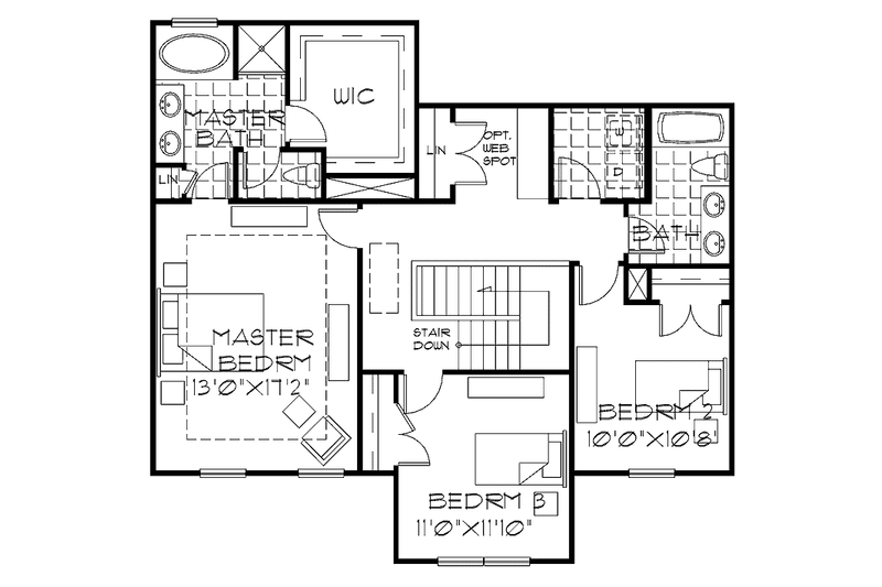 Home Plan - Floor Plan - Upper Floor for Contemporary House Plan #999-156 - 3 bed, 2 bath