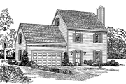 Colonial Style House Plan - 3 Beds 2.5 Baths 1418 Sq/Ft Plan #72-1087 Exterior 