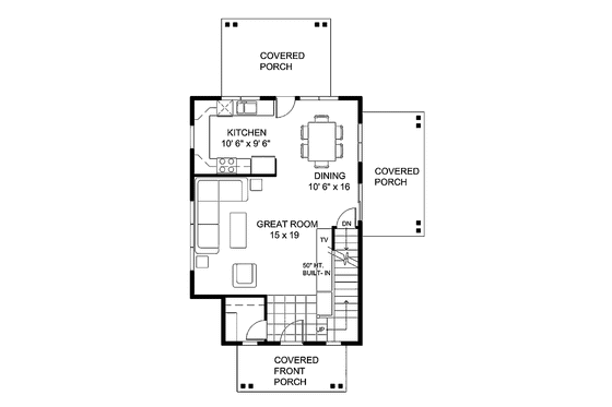 Floor Plan - Main Floor for Country House Plan #1042-3 - 2 bed, 1 bath