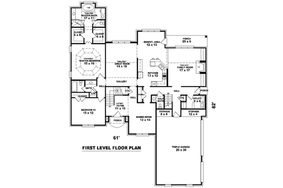 Floor Plan - Main Floor for Colonial House Plan #81-1602 - 4 bed, 3.5 bath