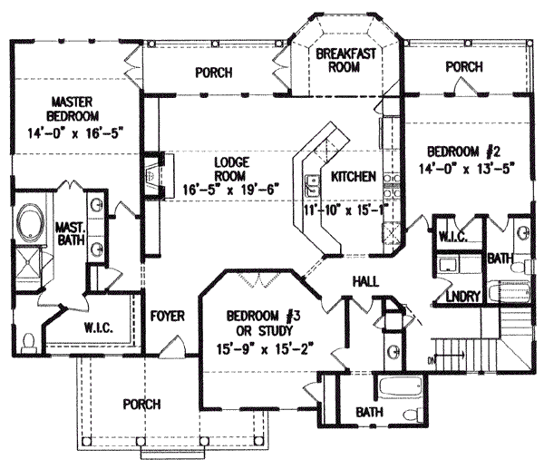 House Blueprint - Southern Floor Plan - Main Floor Plan #54-105