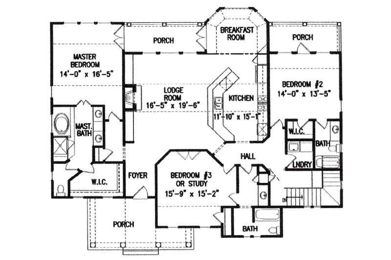House Plan Design - Floor Plan - Main Floor for Southern House Plan #54-105 - 3 bed, 3 bath