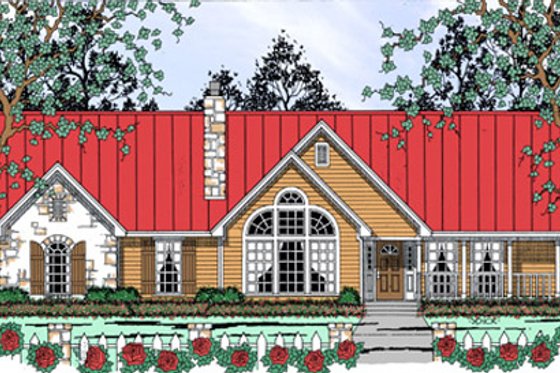 Exterior - Front Elevation for Southern House Plan #42-407 - 3 bed, 2 bath