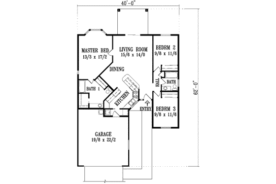 Floor Plan - Main Floor for Adobe / Southwestern House Plan #1-1074 - 3 bed, 2 bath