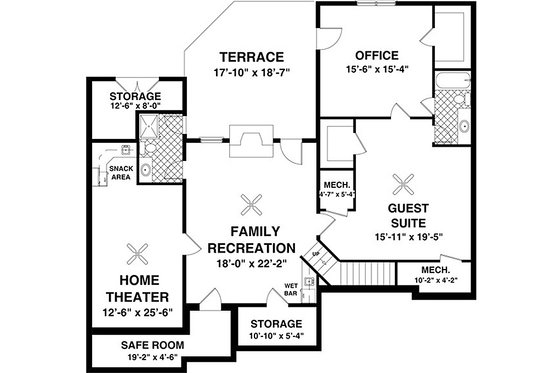 Floor Plan - Lower Floor for Traditional House Plan #56-635 - 3 bed, 2 bath