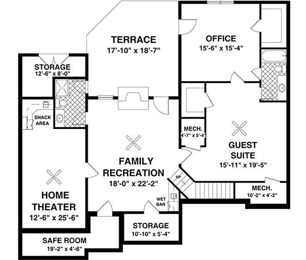 Architectural House Design - Traditional Floor Plan - Lower Floor Plan #56-635