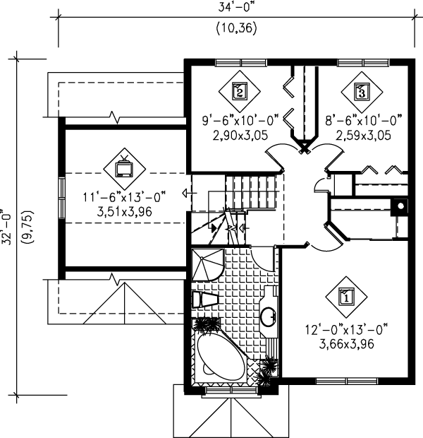 European Floor Plan - Upper Floor Plan #25-223