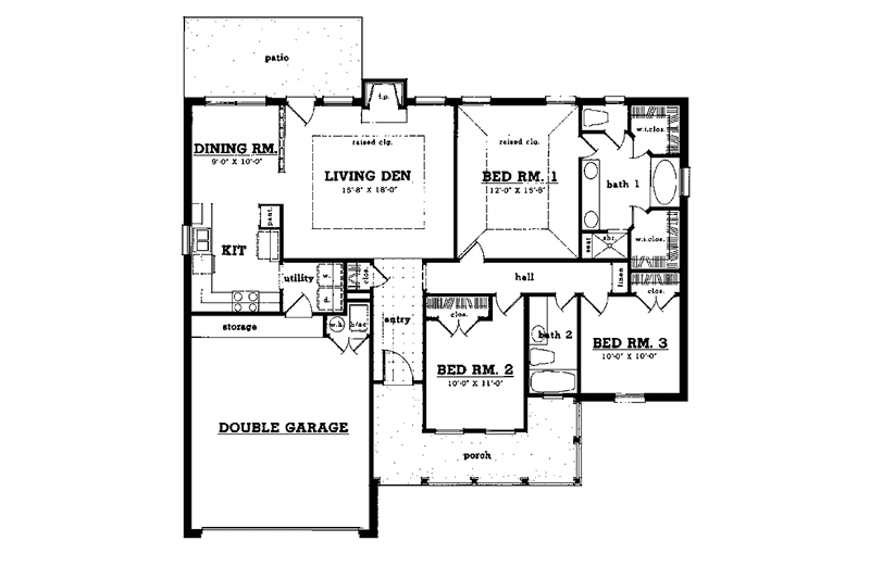 House Design - Floor Plan - Main Floor for Country House Plan #42-419 - 3 bed, 2 bath