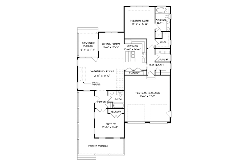 Home Plan - Floor Plan - Main Floor for Country House Plan #413-893 - 2 bed, 2 bath