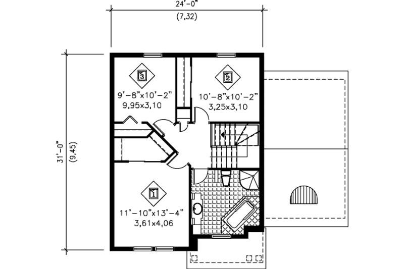 House Plan Design - Floor Plan - Upper Floor for European House Plan #25-4168 - 3 bed, 1.5 bath
