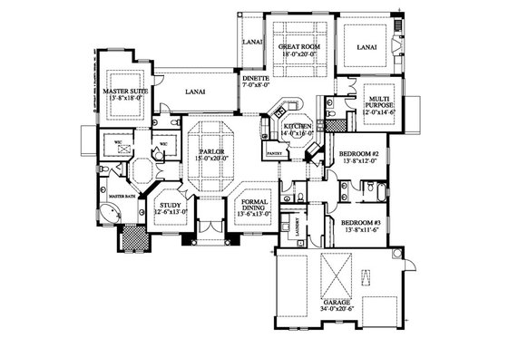 Floor Plan - Main Floor for Mediterranean House Plan #426-18 - 3 bed, 3.5 bath
