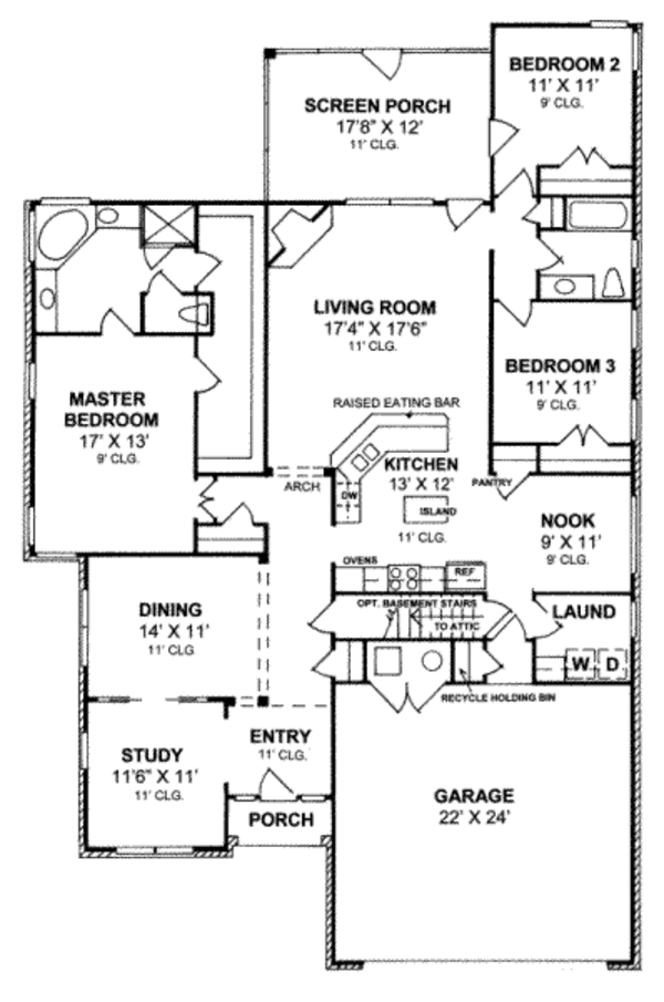 Traditional Style House Plan 3 Beds 2 Baths 2116 Sq/Ft
