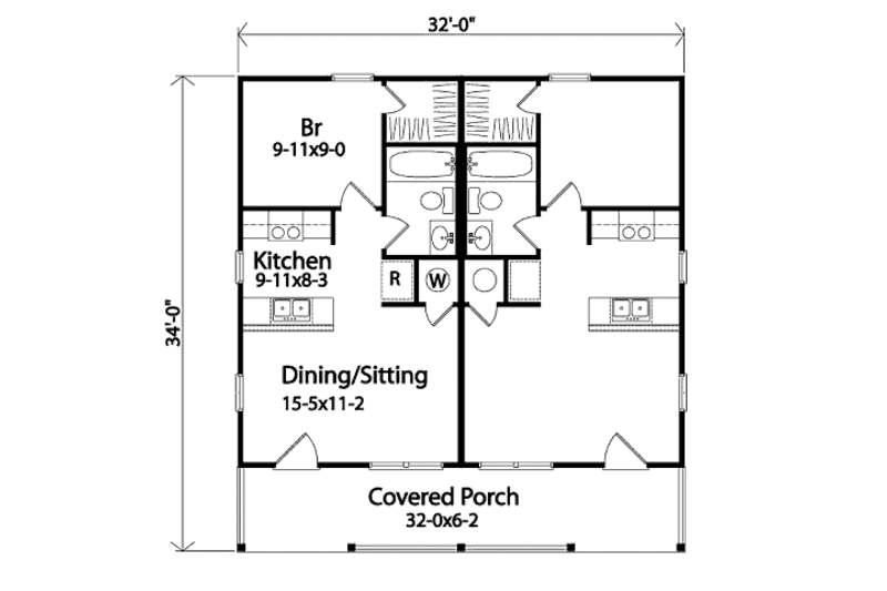 Home Plan - Floor Plan - Main Floor for Country House Plan #22-130 - 1 bed, 1 bath