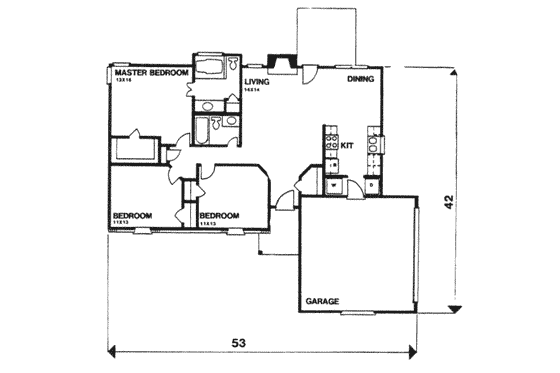 Floor Plan - Main Floor for Ranch House Plan #30-116 - 3 bed, 2 bath