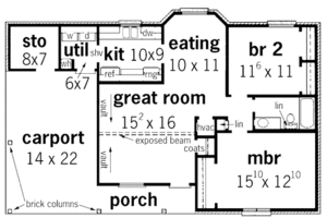 Floor Plan - Main Floor for Ranch House Plan #16-331 - 2 bed, 1 bath