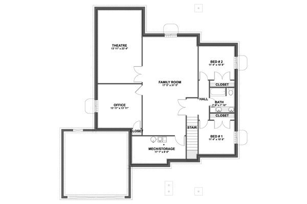 Architectural House Design - Floor Plan - Lower Floor for Country House Plan #1060-498 - 3 bed, 2 bath