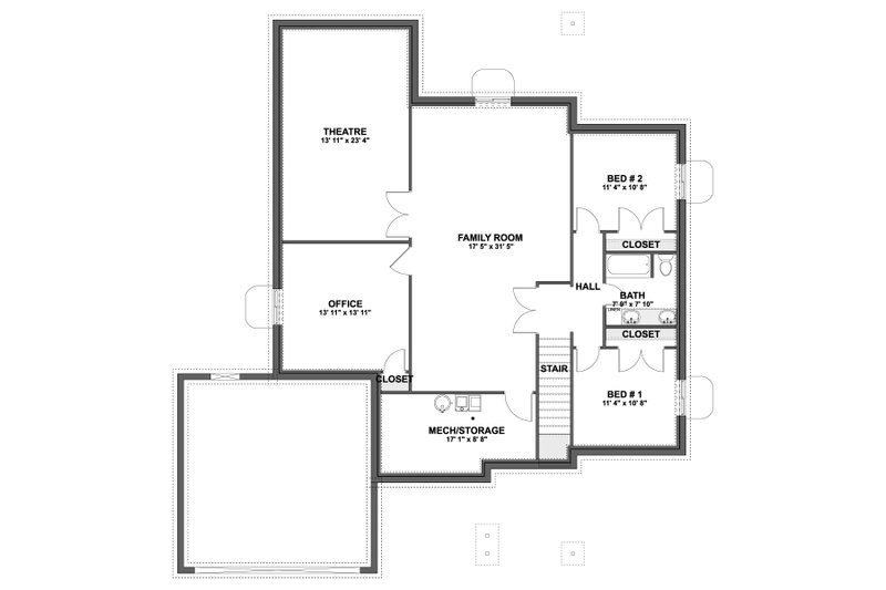 Architectural House Design - Floor Plan - Lower Floor for Country House Plan #1060-498 - 3 bed, 2 bath