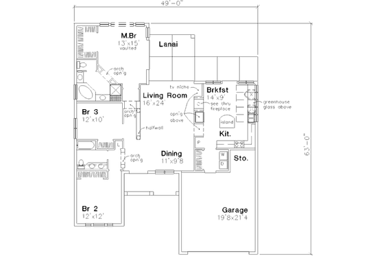 Floor Plan - Main Floor for Mediterranean House Plan #320-459 - 3 bed, 2 bath