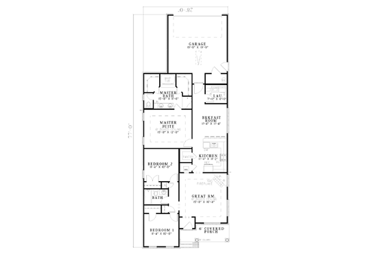 Floor Plan - Main Floor for Southern House Plan #17-1074 - 3 bed, 2 bath