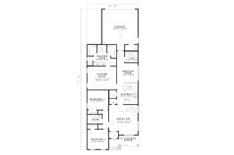 House Blueprint - Floor Plan - Main Floor for Southern House Plan #17-1074 - 3 bed, 2 bath