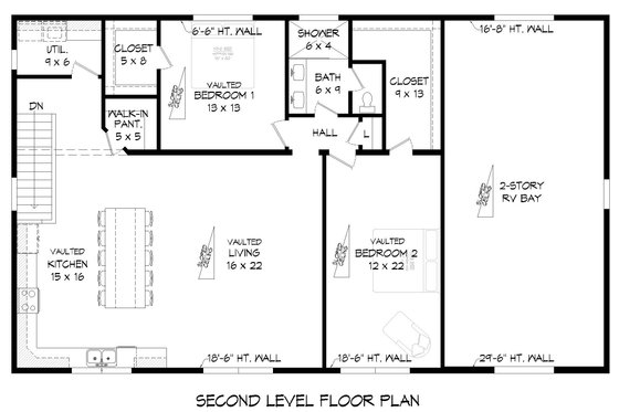 Floor Plan - Upper Floor for Contemporary House Plan #932-670 - 2 bed, 1.5 bath