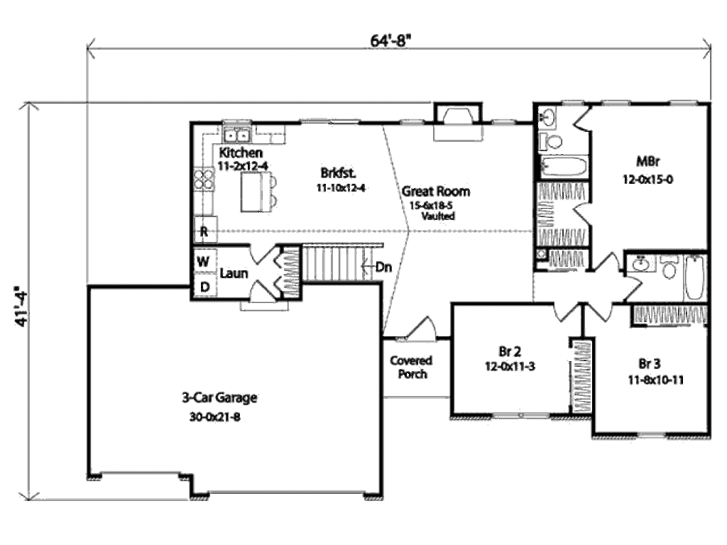 Ranch Style House Plan 3 Beds 2 Baths 1418 Sq/Ft Plan