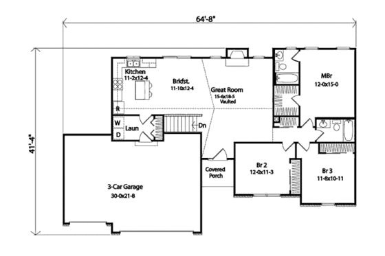 Floor Plan - Main Floor for Ranch House Plan #22-469 - 3 bed, 2 bath