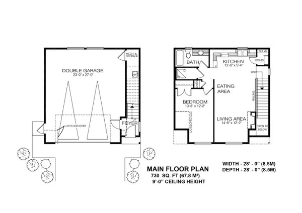 House Blueprint - Floor Plan - Main Floor for Craftsman House Plan #1100-164 - 1 bed, 1 bath