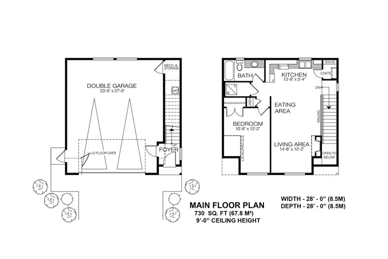 House Blueprint - Floor Plan - Main Floor for Craftsman House Plan #1100-164 - 1 bed, 1 bath