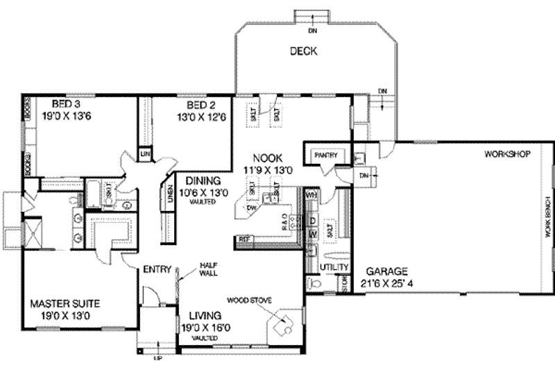 House Plan Design - Floor Plan - Main Floor for Bungalow House Plan #60-387 - 3 bed, 2.5 bath