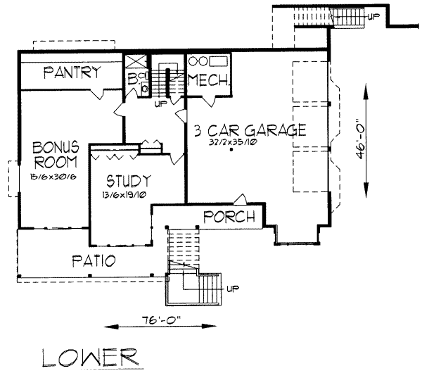 Traditional Floor Plan - Lower Floor Plan #303-332