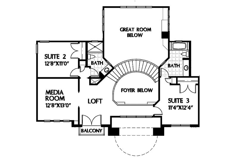 Architectural House Design - Floor Plan - Upper Floor for Mediterranean House Plan #999-50 - 3 bed, 4 bath