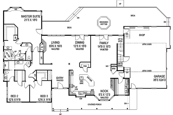 Floor Plan - Main Floor for Country House Plan #60-829 - 3 bed, 2.5 bath
