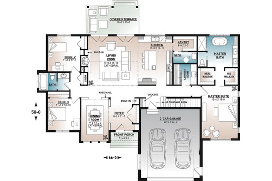 Floor Plan - Main Floor for Farmhouse House Plan #23-2723 - 3 bed, 2 bath