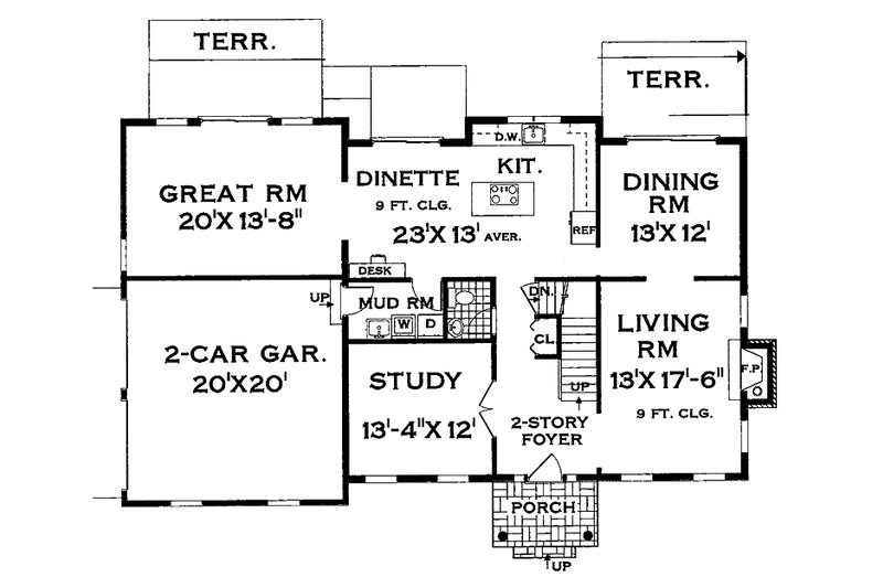 House Blueprint - Floor Plan - Main Floor for Traditional House Plan #3-256 - 4 bed, 2.5 bath